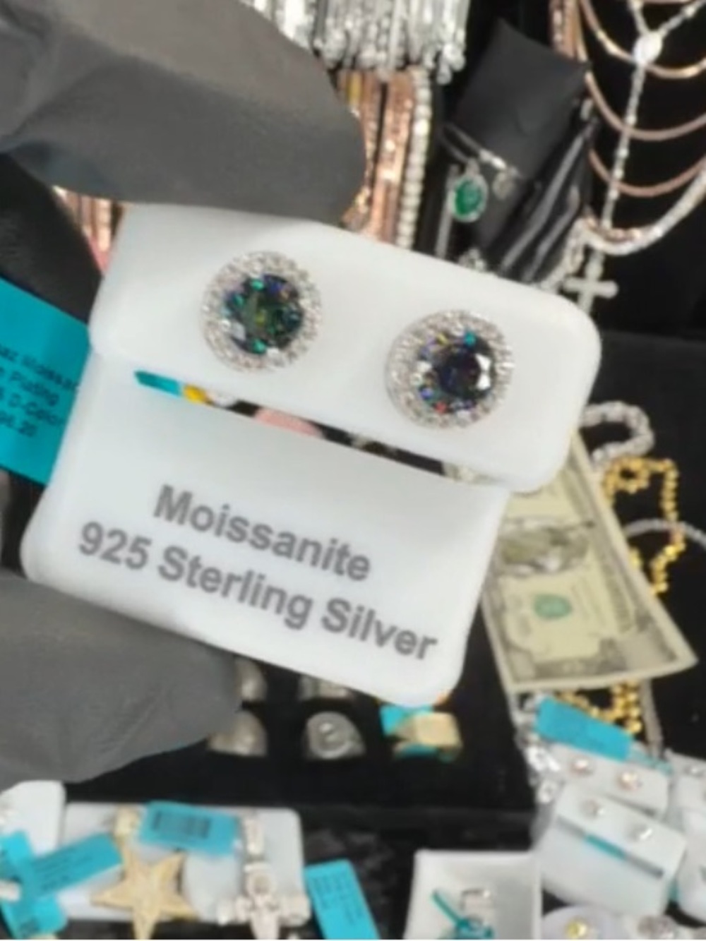 Sterling Silver Moissanite Stud Earrings - Iridescent Green